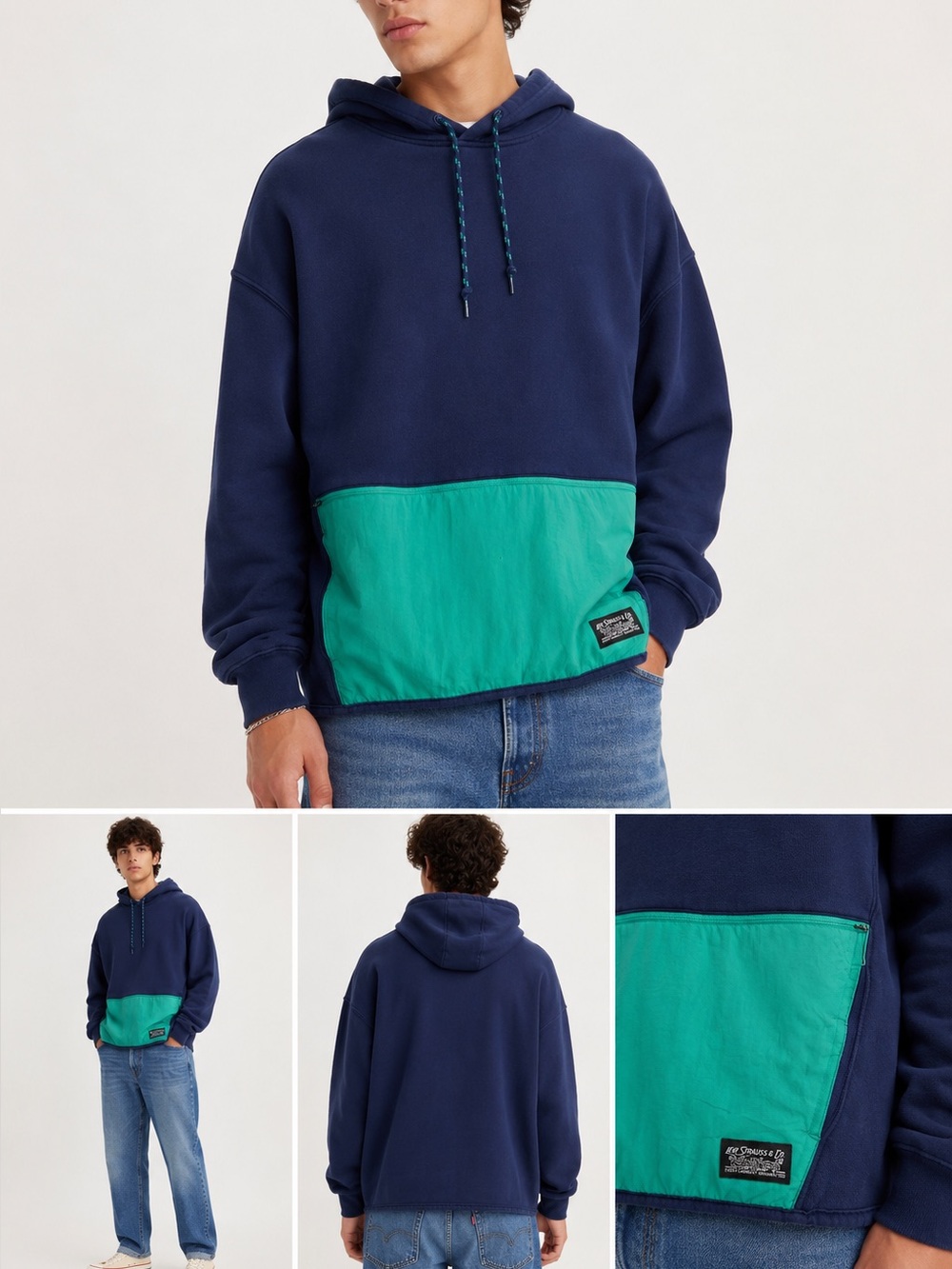 Levi’s Men's Navy Blue & Green Utility Hoodie Pullover Sweatshirt Size L